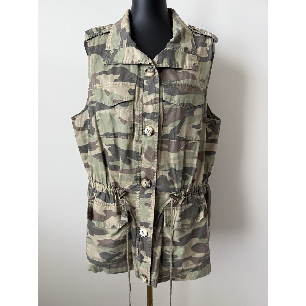 New Look Women's Size 1X Plus Camouflage Print Vest Top with Pockets & Tie EUC